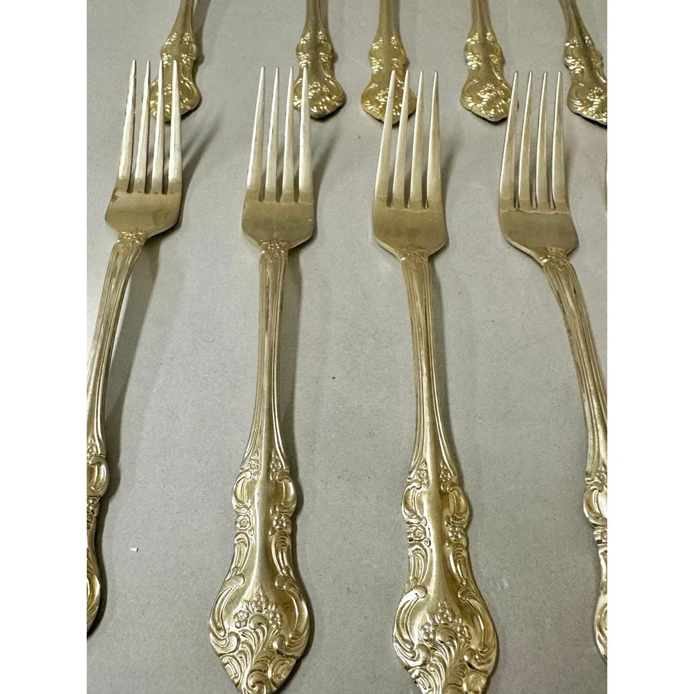 RSVP Indonesia TM Gold‎ Electroplate 34 Piece Floral Scroll Knives/Forks Holiday